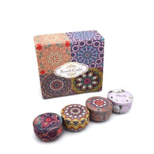 colored candle tins with gift box