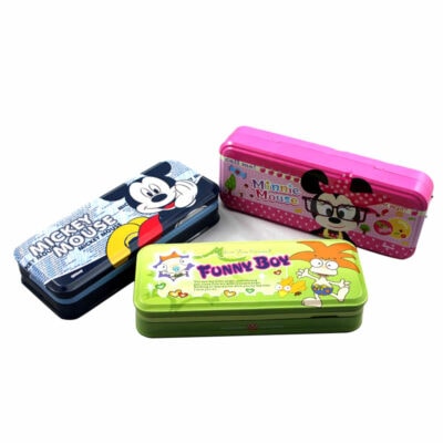 pen stationery case metal tin with lid
