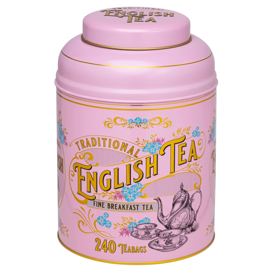 New English Teas Vintage Victorian Tea Tin Fine 1869 Blend English (Pink)