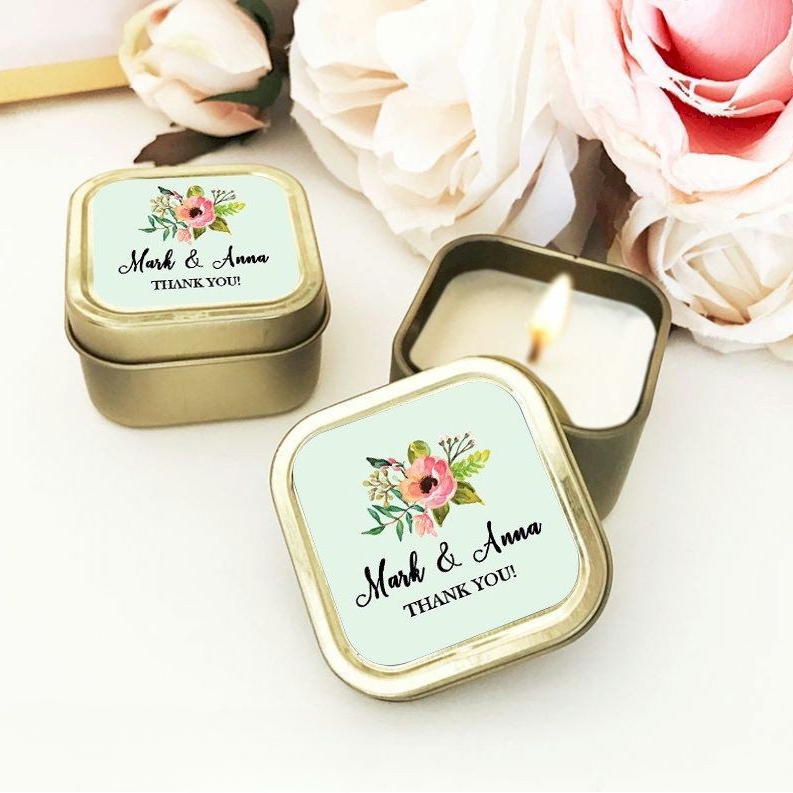 Personalized Gold Square Travel Tin Candles